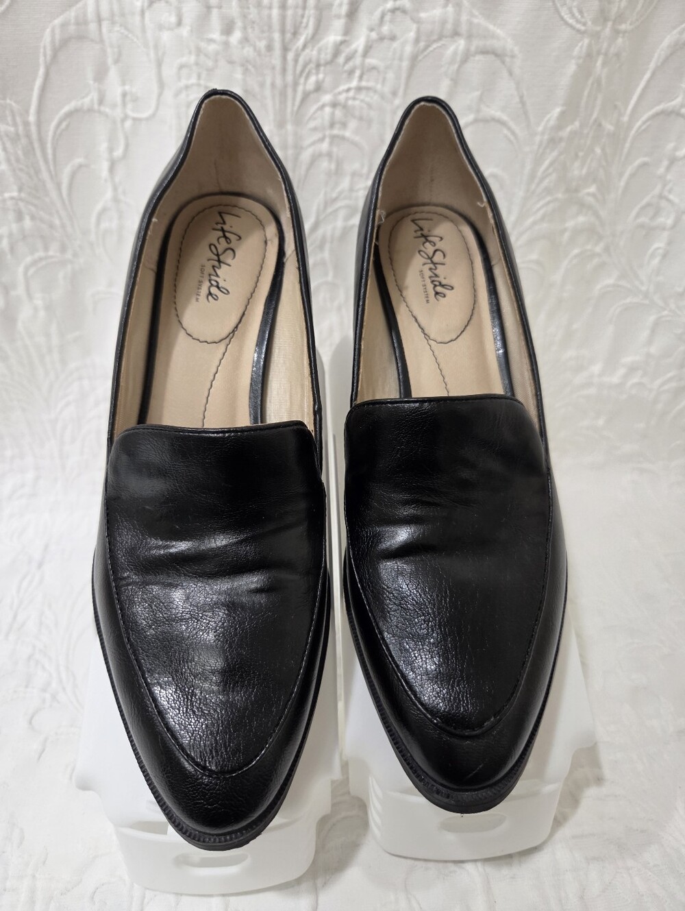 Life Stride Devyn Woman's Black Faux Leather Slip-On Block Heel Loafers SZ 8.5
